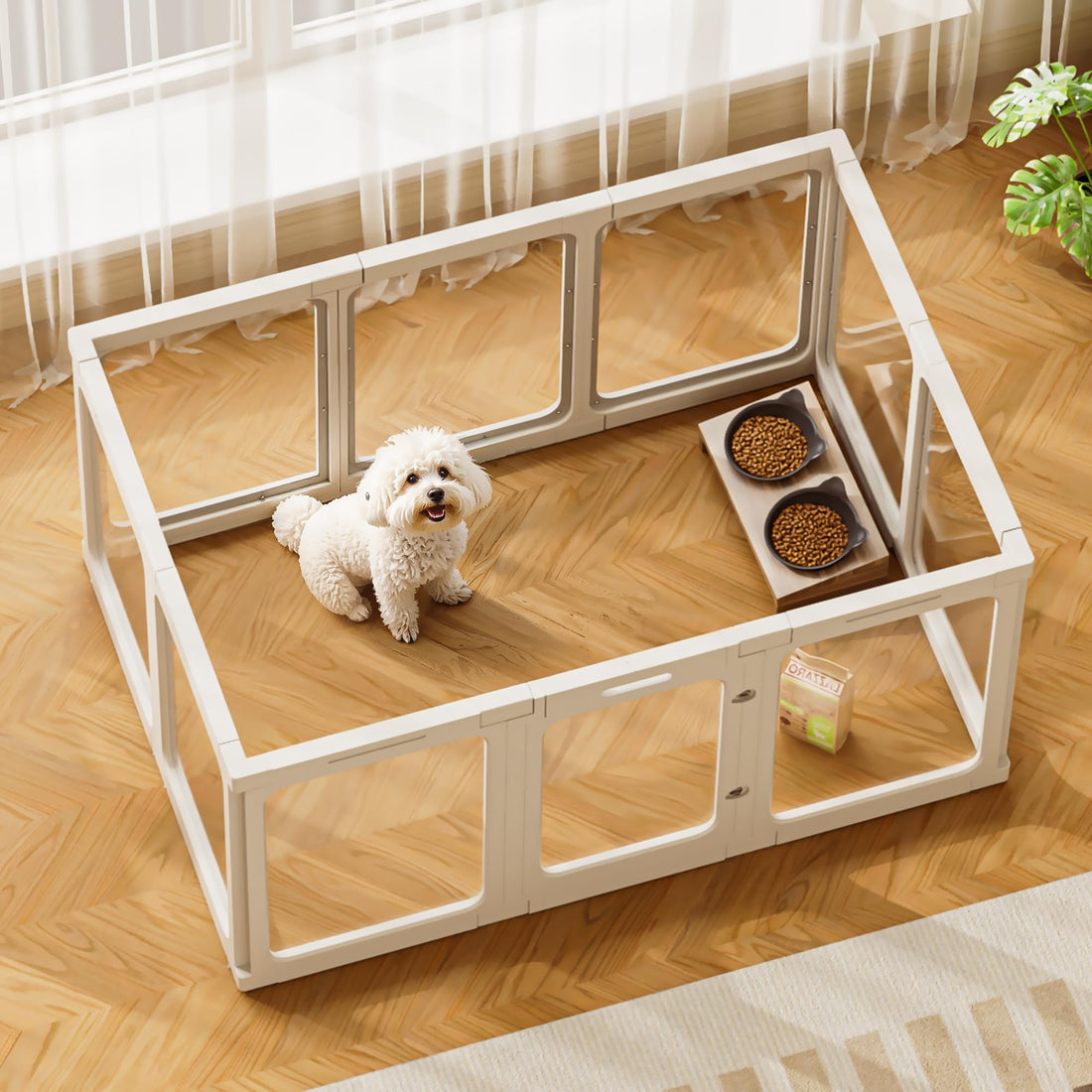 Jalove Acrylic Dog Playpen Indoor, 24“ H Plastic Pet Playpen with Door