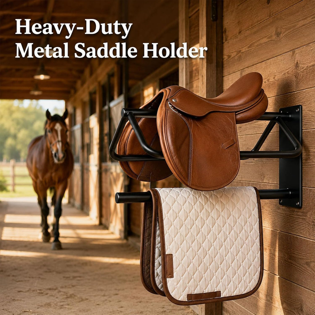 2 Pack Wall Mounted Saddle Rack with Pad Bar for English and Western