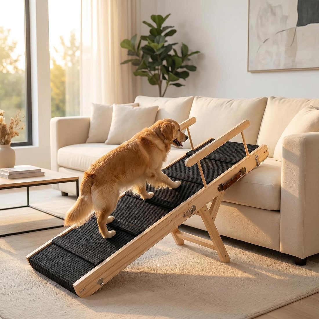Dog Ramps for Small Dogs, 6-Level Adjustable Wooden Pet Ramp