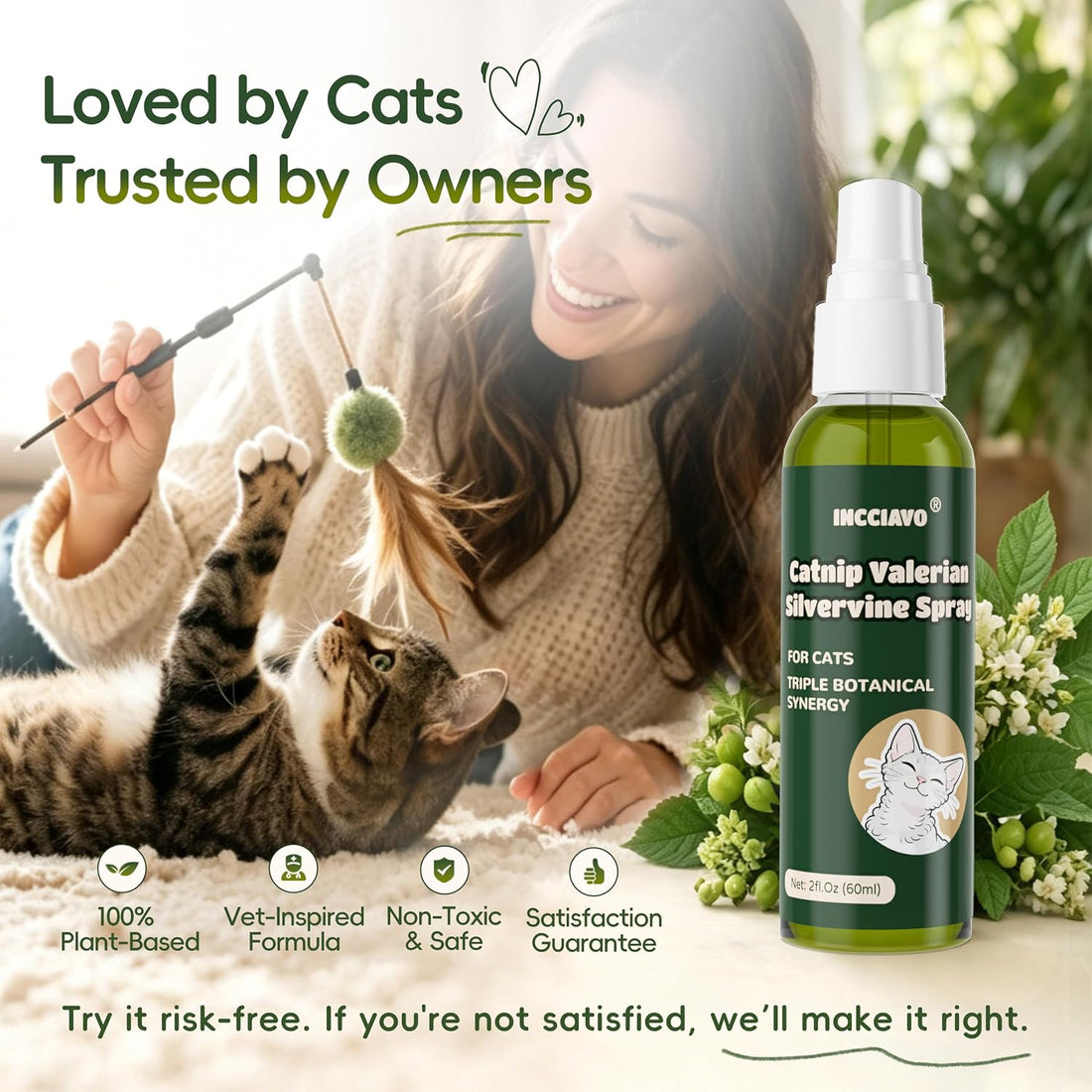 INCCIAVO Silvervine Spray for Cats with Catnip and Valerian