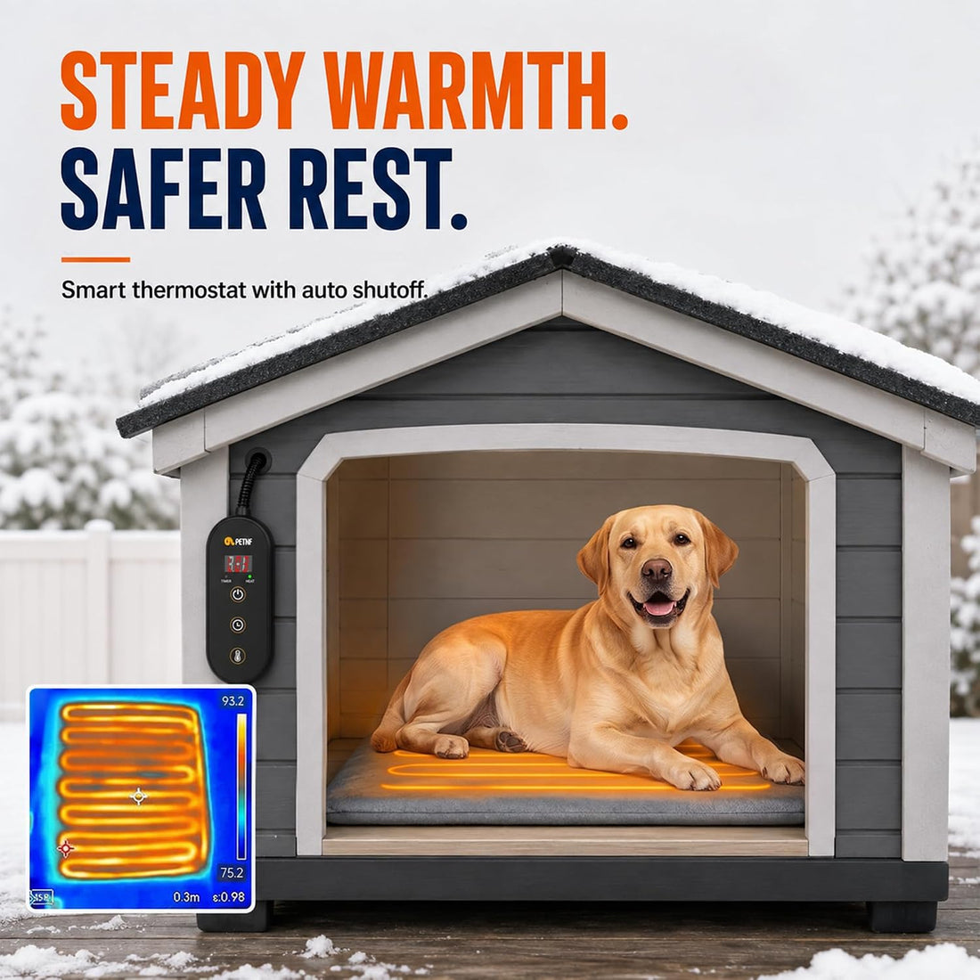 PETNF Outdoor Heated Pet Pad with Adjustable Temperature Control Box