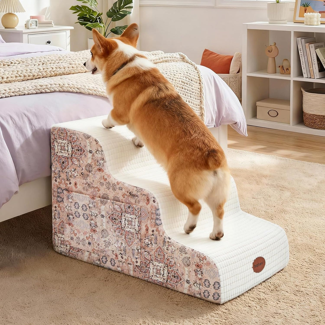 Woochpet 3-Step Dog Stairs, 23.6" Foam Pet Steps for High Beds