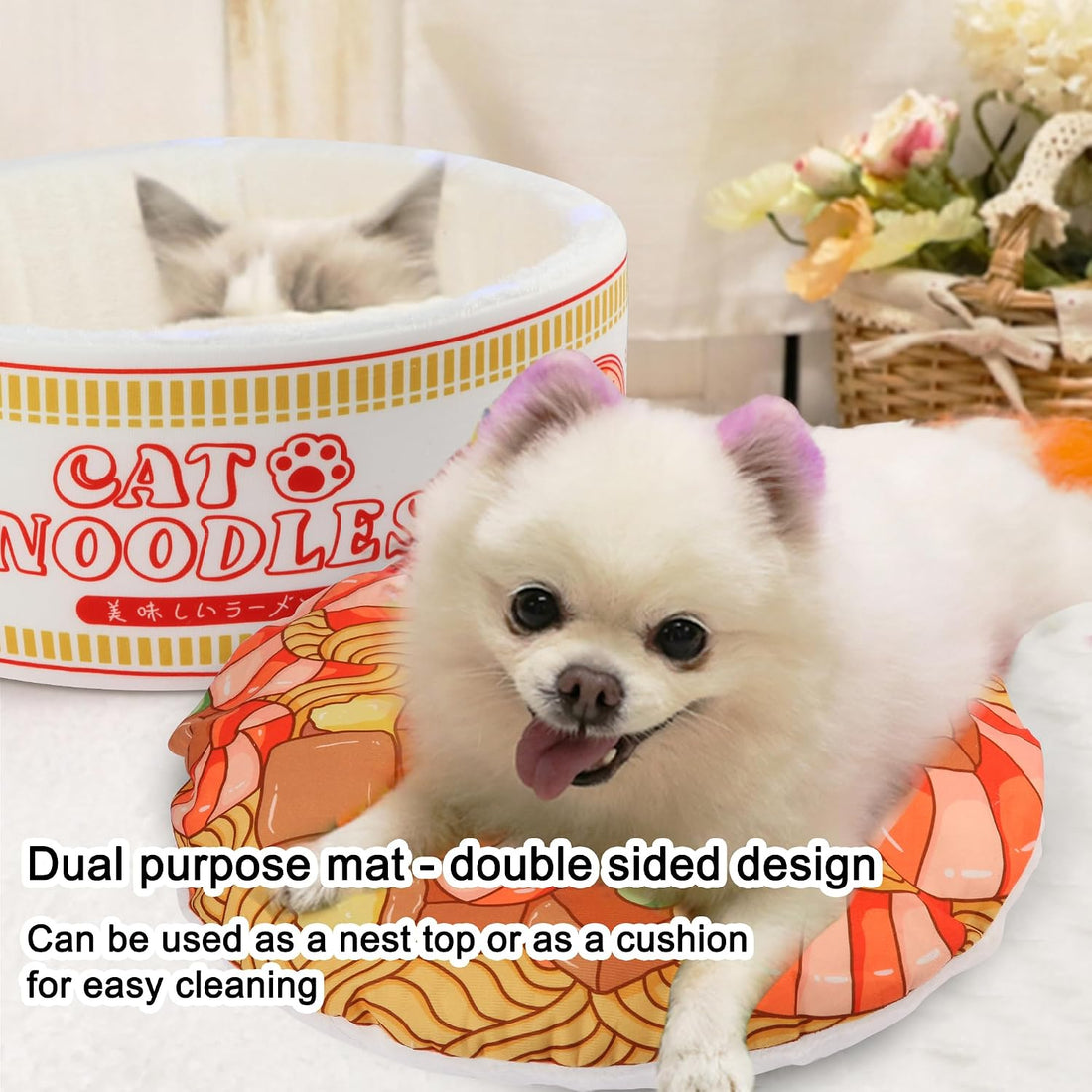 寵幸 Ramen Noodle Dog & Cat Bed,Keep Warm and Super Soft Creative Pet