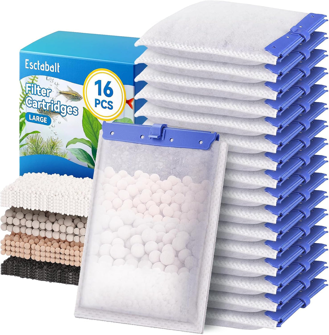 Upgraded 16-Pack Large Filter Cartridges for Tetra Whisper Bio Bag