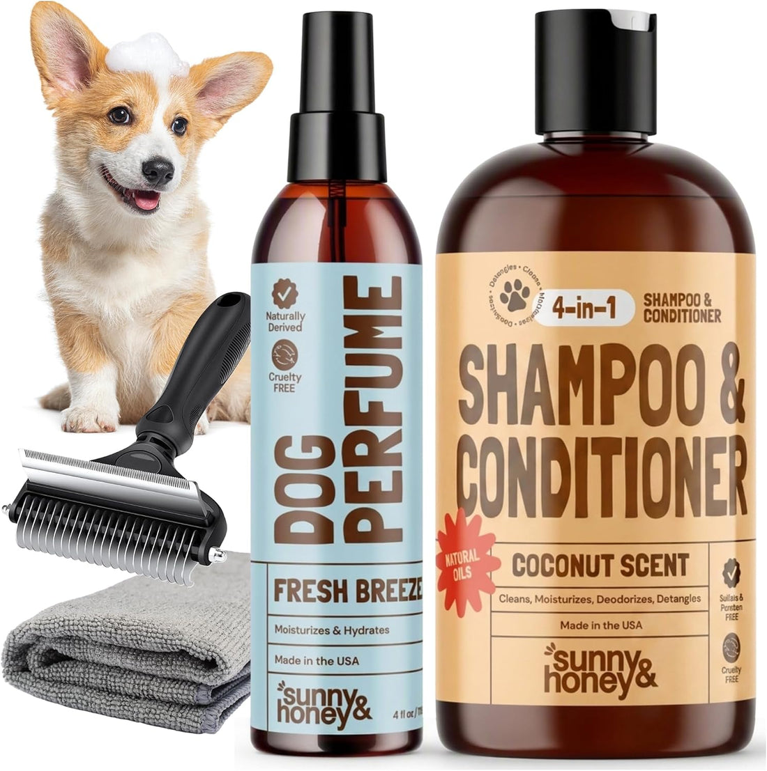 Detangling Dog Shampoo and Conditioner with Dog Perfume, Sunny & Honey
