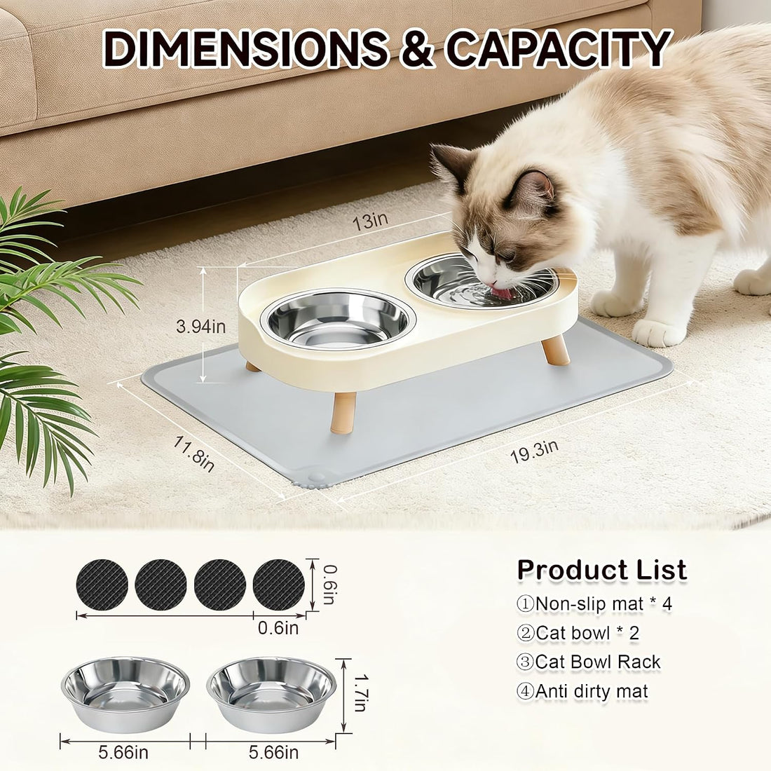 DIRZHX Elevated Cat Bowls with Food Mat
