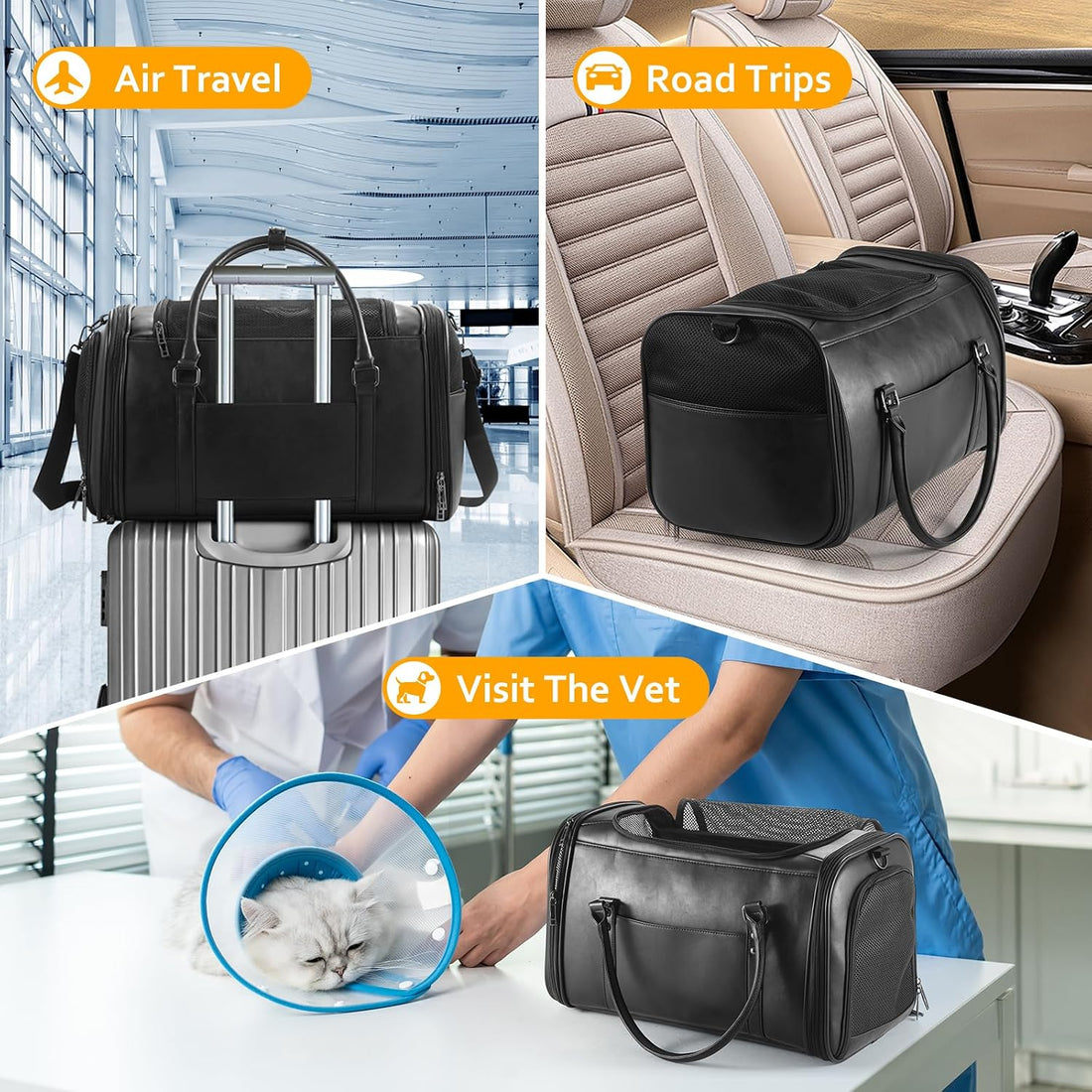 Stylish Leather Pet Carrier for Small Dogs and Cats Up to 15 lbs