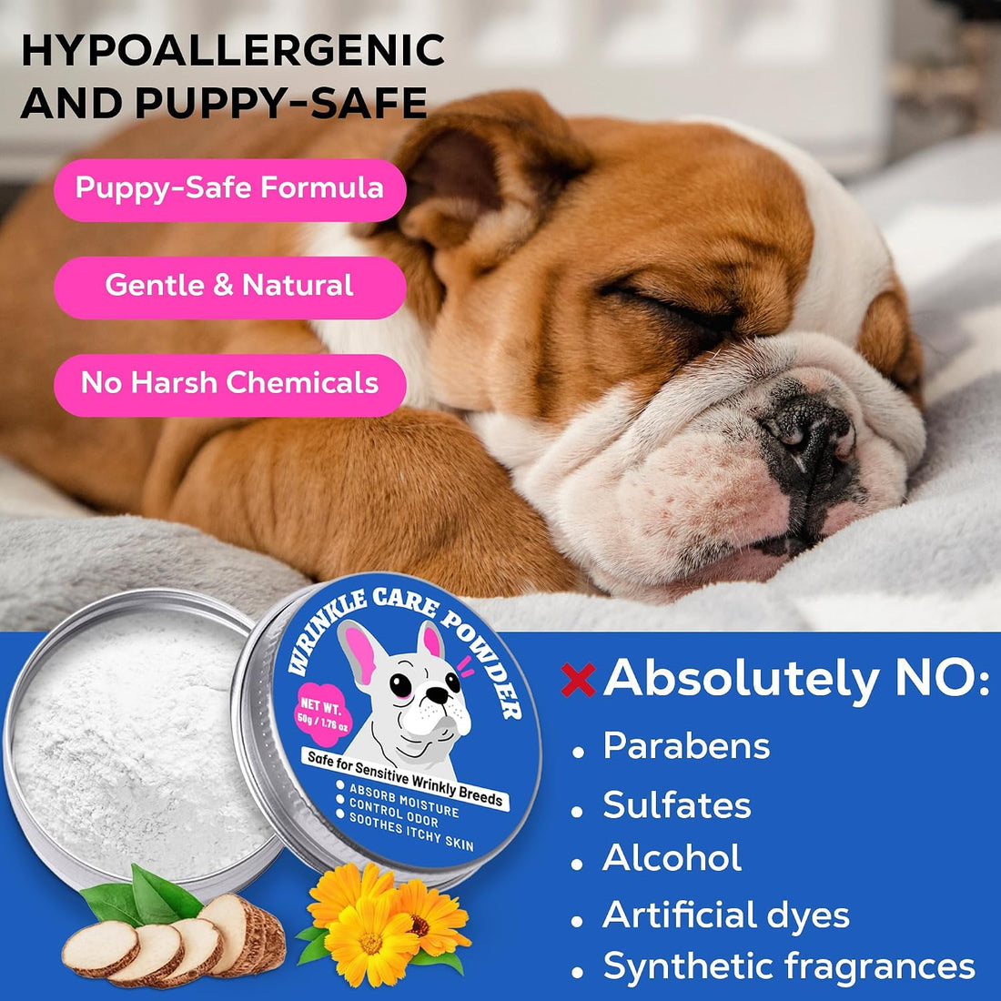 Bulldog Wrinkle Care Powder, Moisture & Odor Control, 50 g