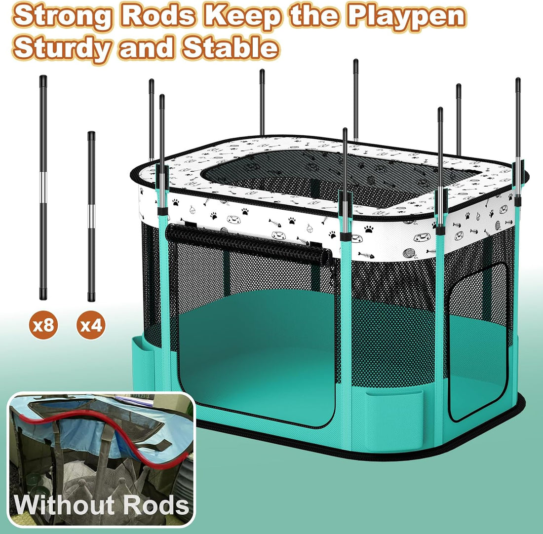 DESELL Portable Cat Playpen, 8-Rod Reinforced Kitten Dog Playpens