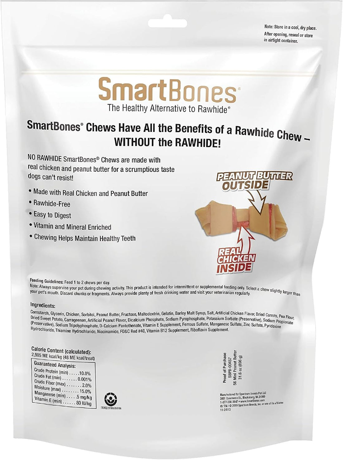 SmartBones Mini Bones Rawhide-Free Dog Treat, Real Peanut Butter