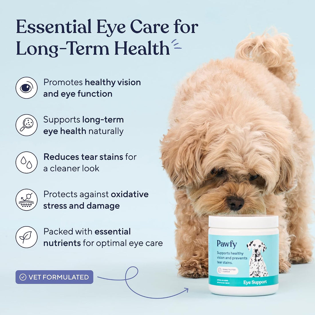 Pawfy Dog Eye Chews with Lutein & Cranberry - Vision & Tear Support