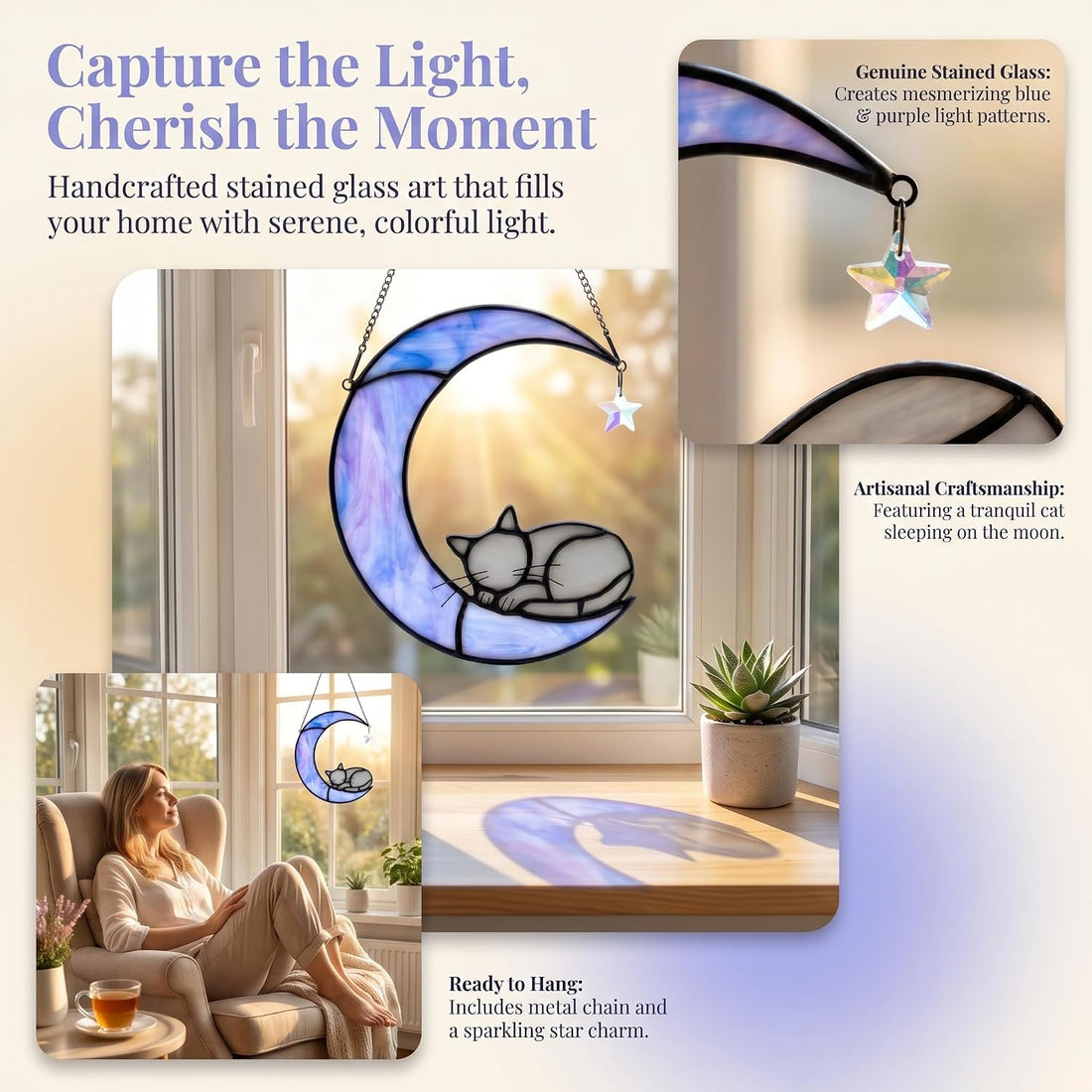Grey Cat Memorial Stained Glass Suncatcher Cat Loss Sympathy Gift