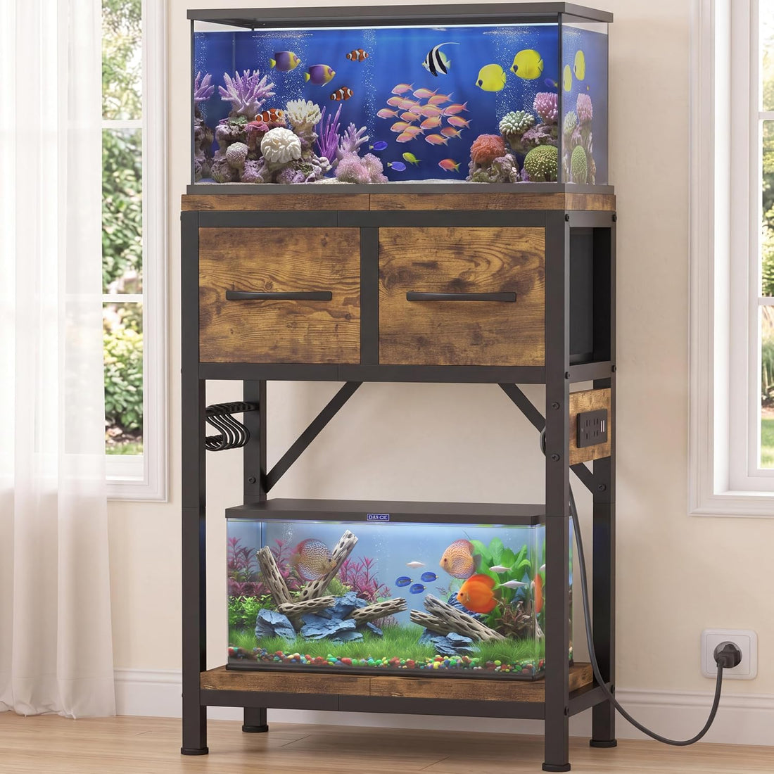 Heybly 10-20 Gallon Fish Tank Stand with Power Outlets & Storage