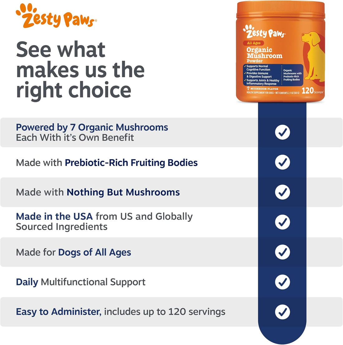Zesty Paws Turkey Tail Mushroom for Dogs - Organic Mushroom Powder 60g