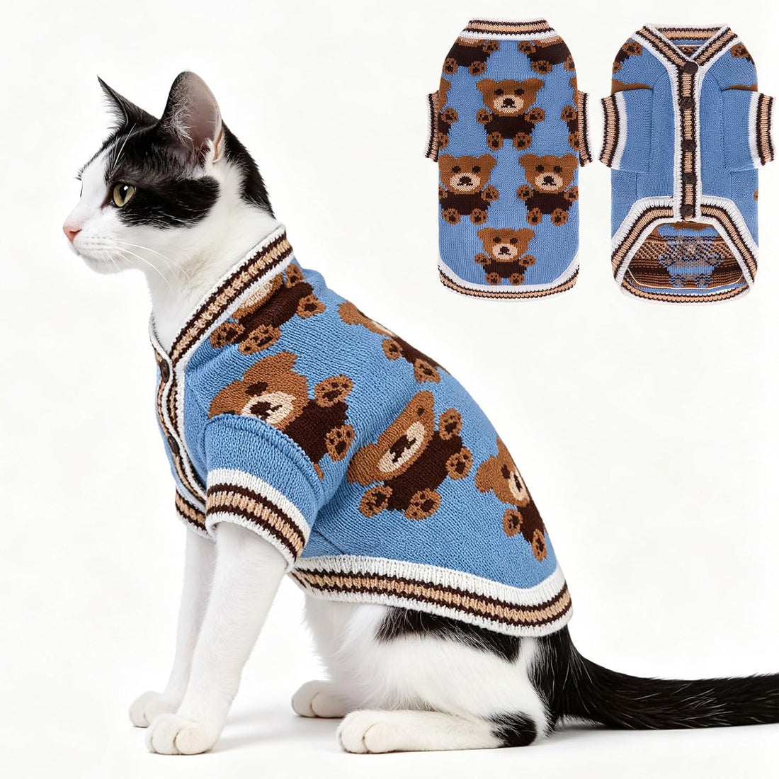 EXPAWLORER Knit Cat Sweater - Soft Warm Cat Clothes Cardigan, Grey S
