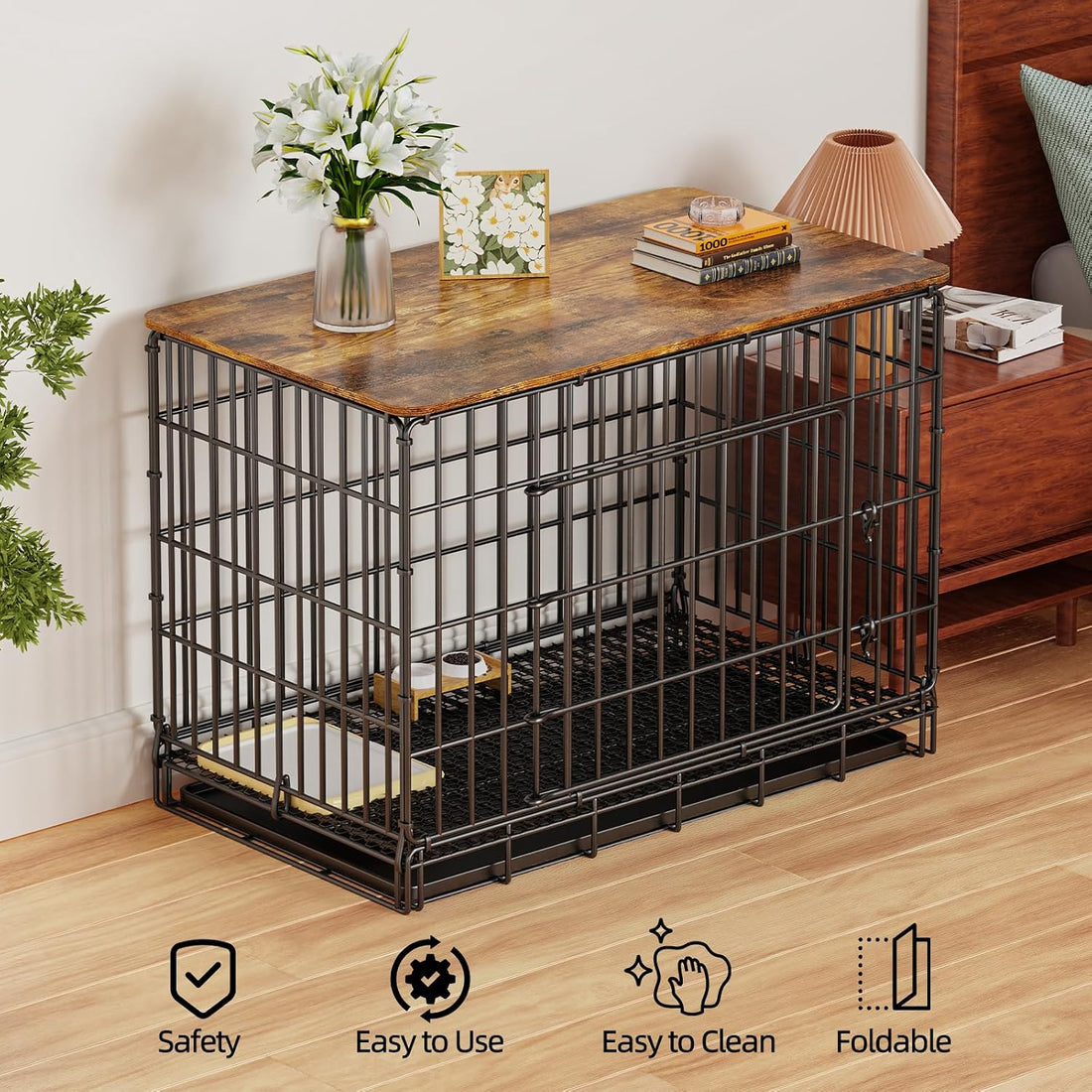 Dog Crate Topper for 30'' Dog Cage, Dog Kennel Topper Wood Countertop