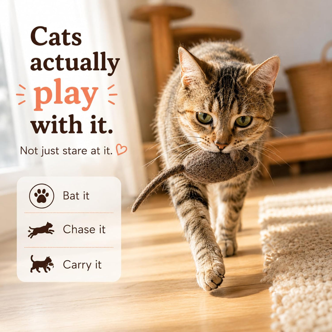 Cat Mice Toy 3 Pack, Felt Mouse Toy for Indoor Cats, No Catnip