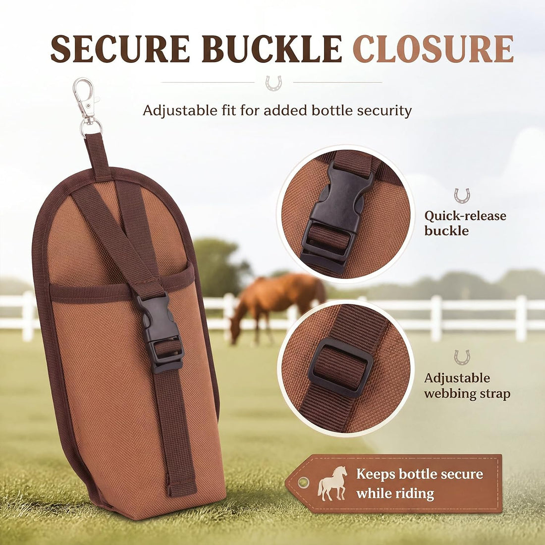 Horse Saddle Water Bottle Holder, Clip-on Nylon Pouch