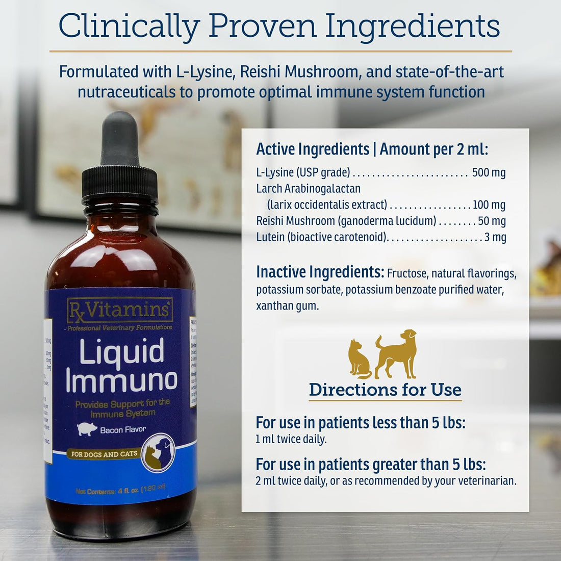 Rx Vitamins Liquid Immuno - Dog & Cat Immune Support - 4 oz, Bacon