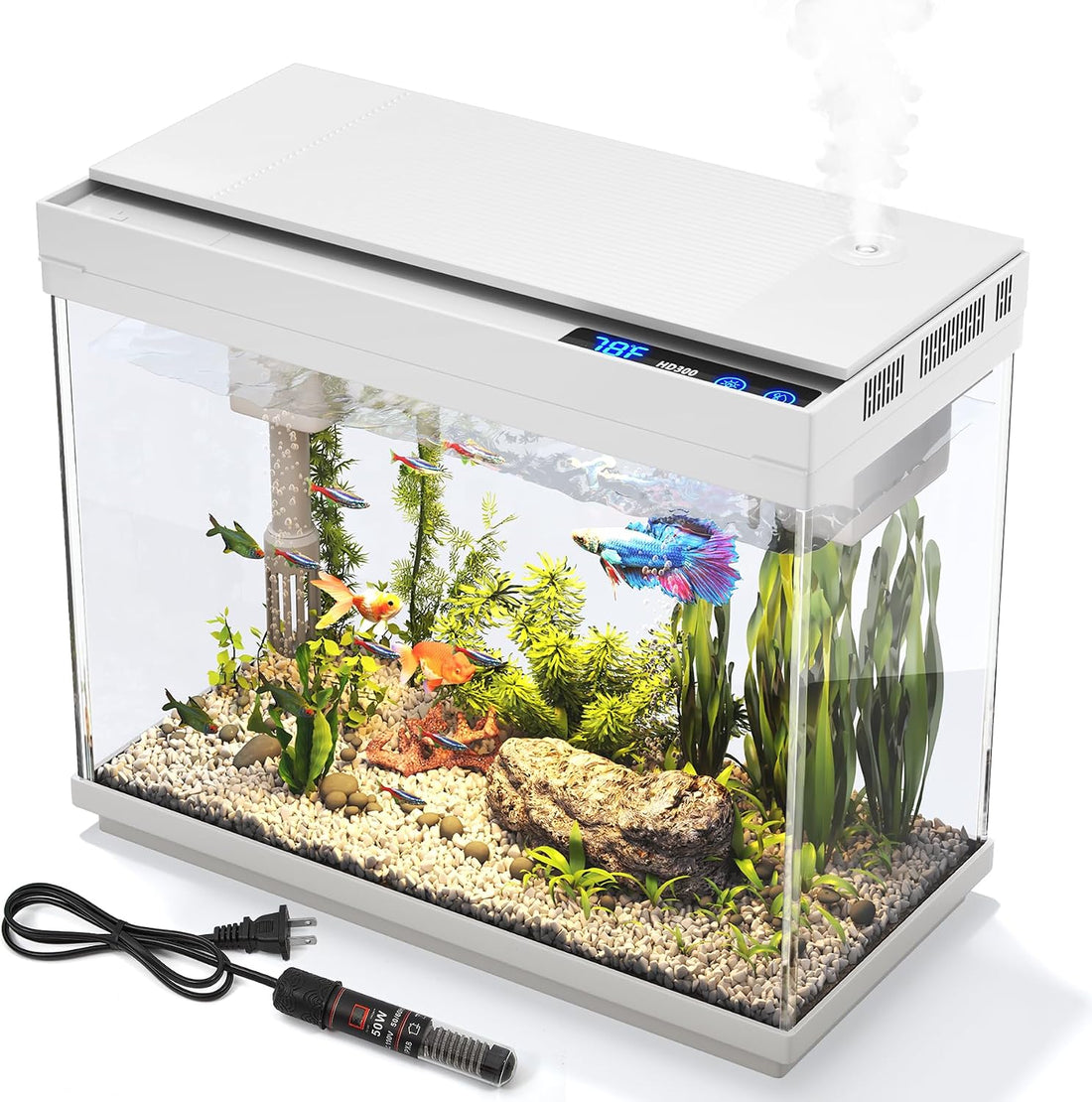 Vehipa Fish Tank, 2.4-Gallon Aquarium Starter Kit with 3-in-1 Quiet
