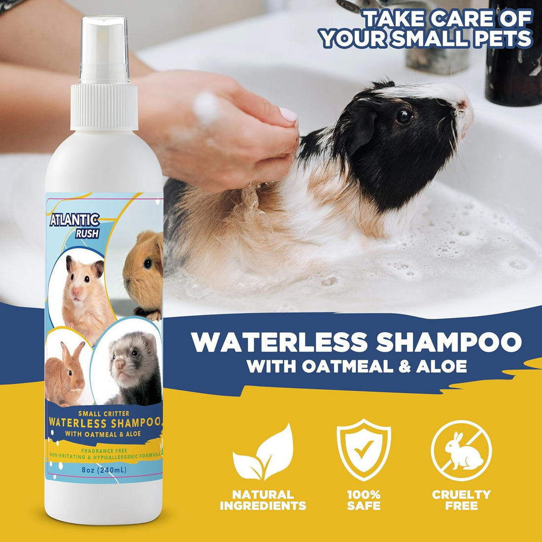 Atlantic Rush Waterless Shampoo for Small Pets- 8oz Pet Spray