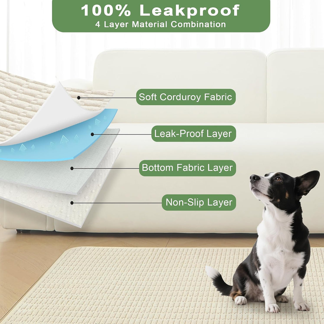 Washable Pee Pads for Dogs Puppy Pad, Cream White 40”x40” 2 Pack