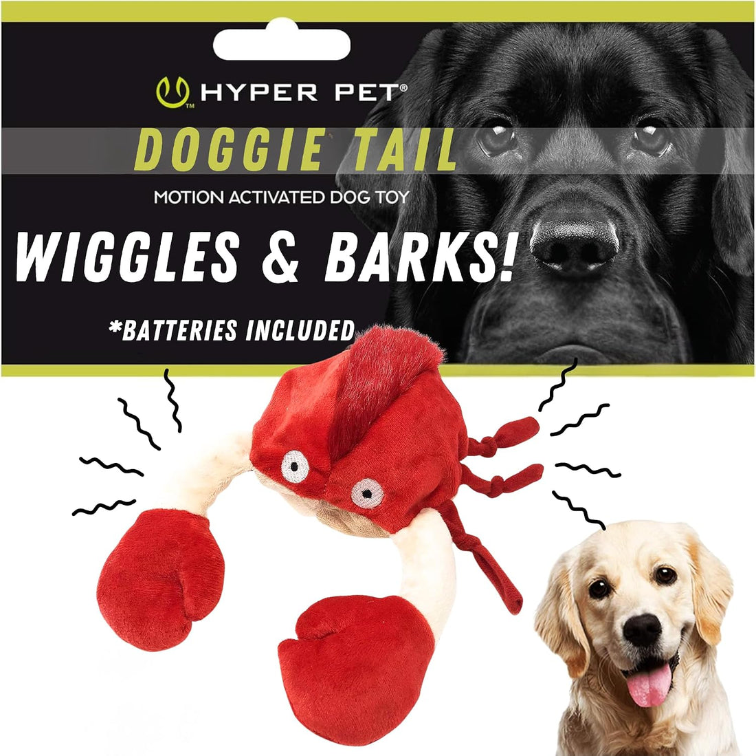 Hyper Pet Doggie Tail Interactive Plush Automatic Dog Toy, Wiggles