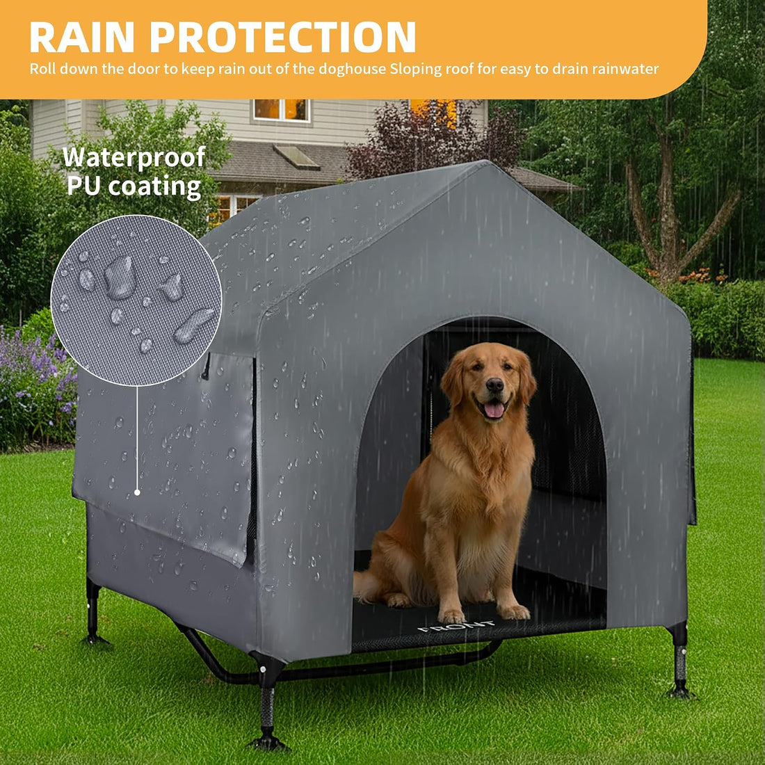 Pawmmo 42" Dog House Outdoor Indoor with Breathable Mesh Windows