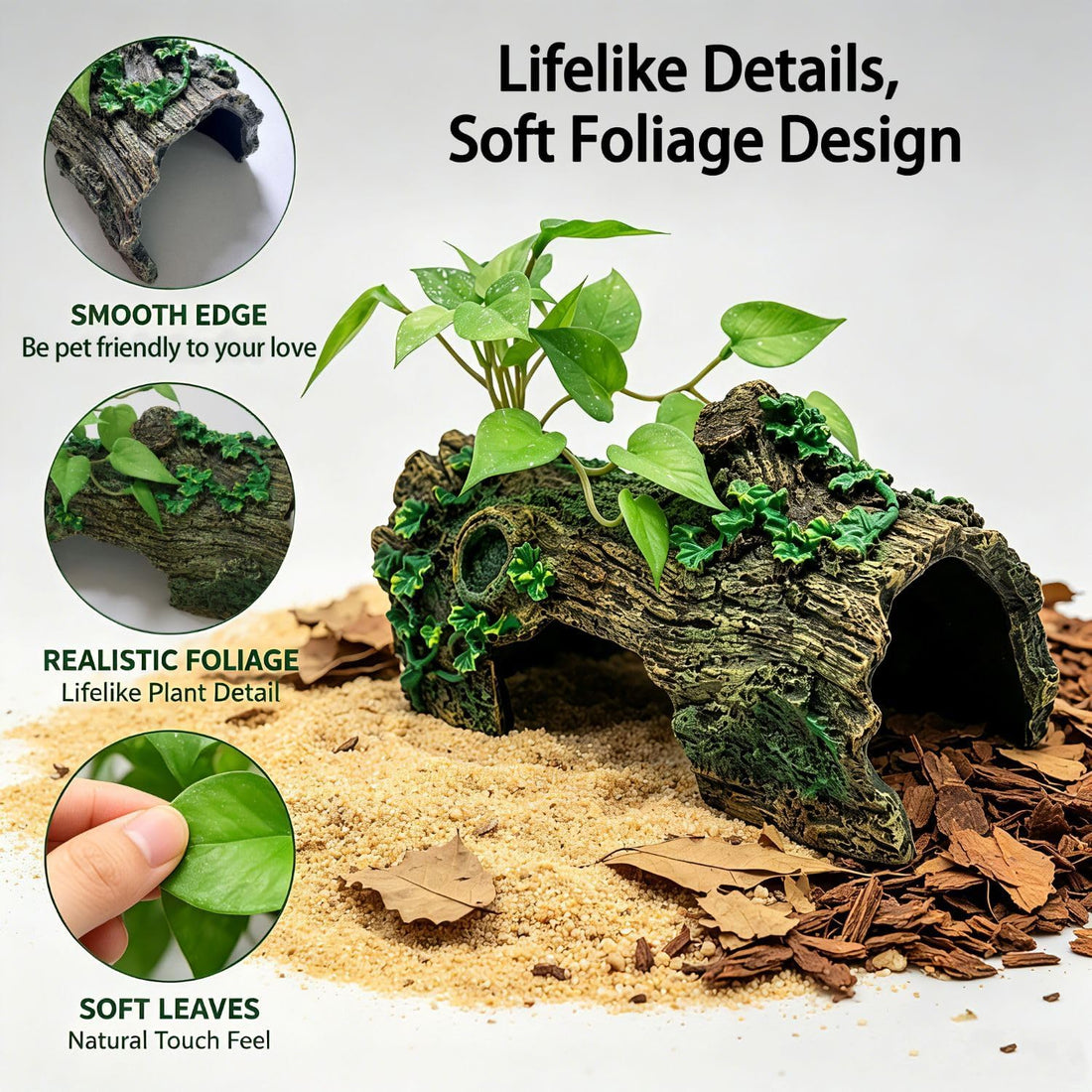 Resin Simulated Bark Reptile Hideouts, L 9.9x4.7x3.9in