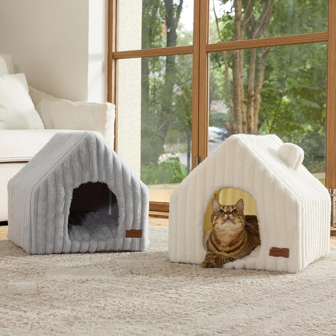 FUKUMARU Cat Bed Cave, Enclosed Washable Covered Dog Bed with Support