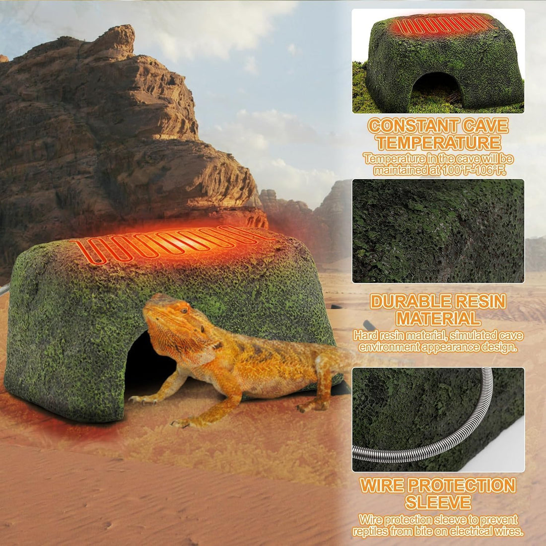 MECESOR Reptile Hide Cave with Heated Basking Platform