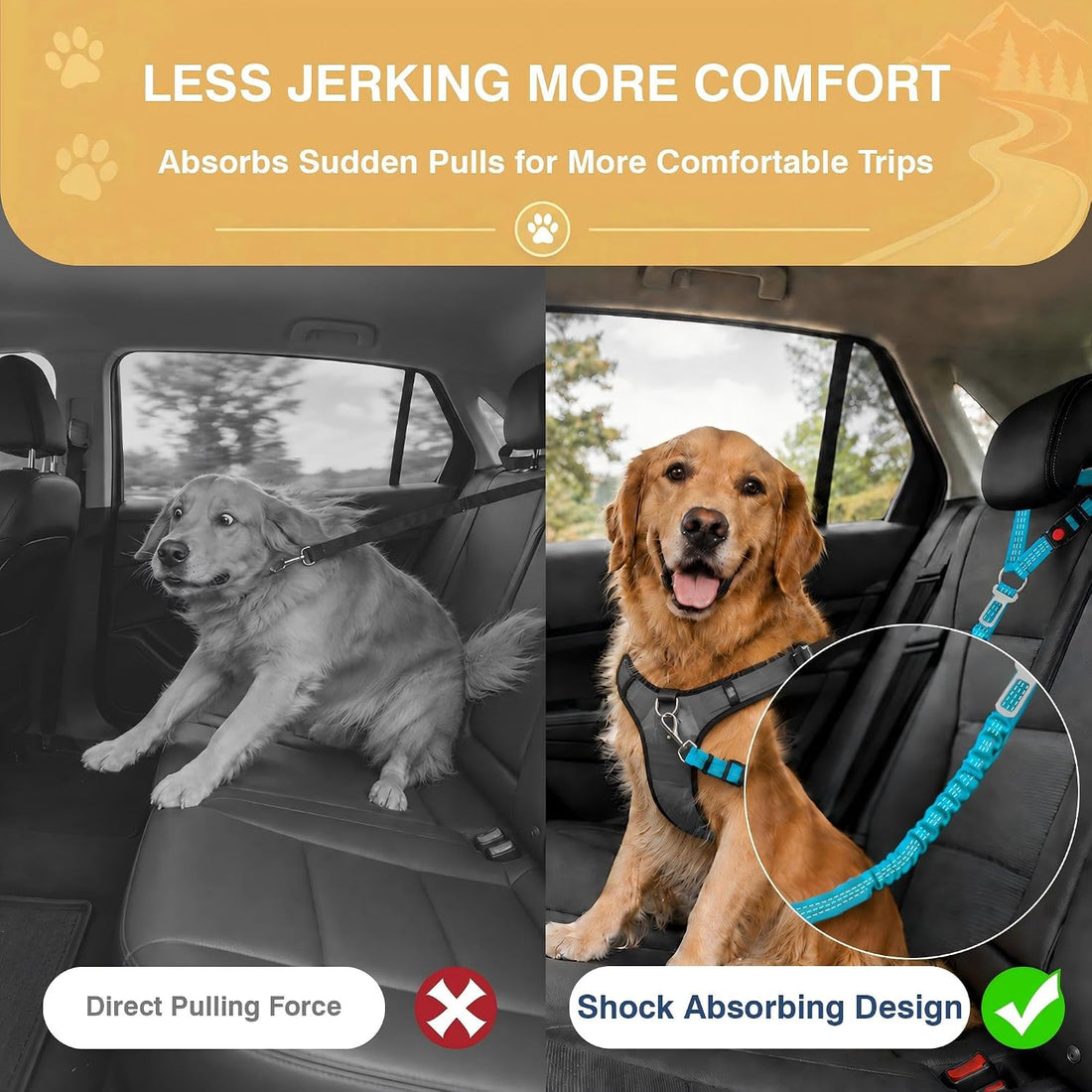 Dog Seat Belt for Car 2 Pack, 3-in-1 Adjustable-Length Bungee Tether