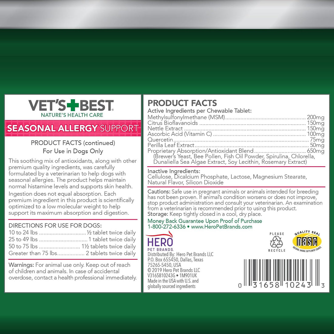 Vet's Best Seasonal Allergy Chewable Tablets for Dogs, Soothes Dog