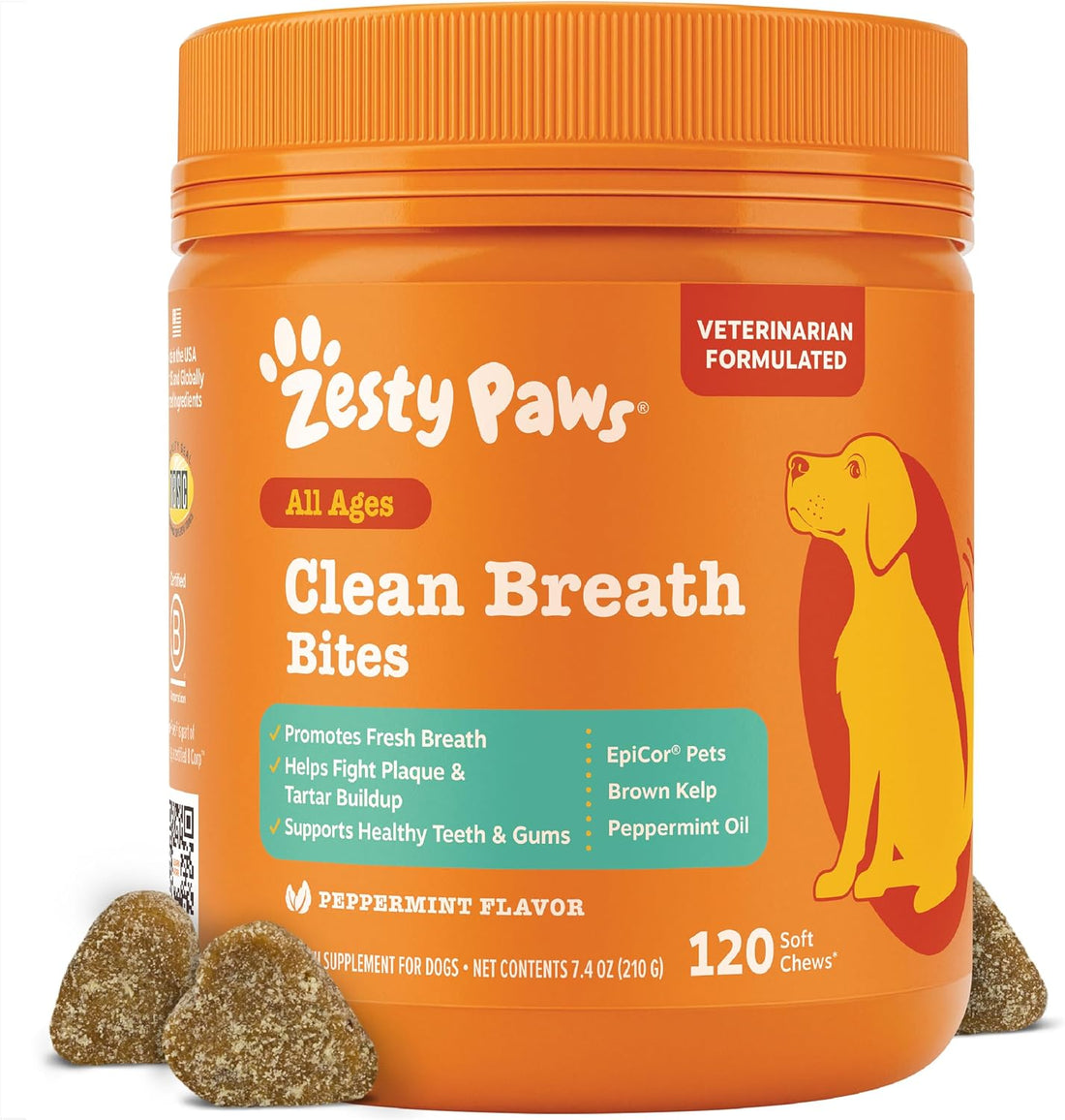 Zesty Paws Clean Breath Dental Chews for Dogs - Peppermint, 120 Ct