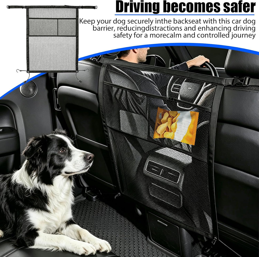 Dog Car Barrier for Backseat Safety with Mesh Storage Pocket
