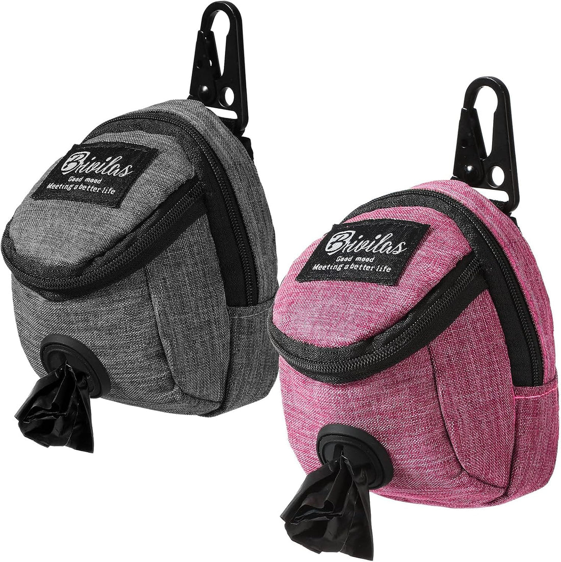 Talltalk 2 Pieces Dog Treat Pouch Pet Dog Poop Holder, Pink,Grey