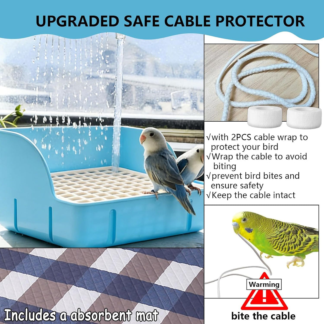 Automatic Parakeet Bird Bath Shower with Pump,Large Bird Bathtub
