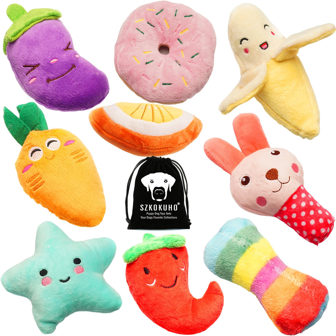 SZKOKUHO 9 Pack Small Dogs Puppy Squeaky Dog Toys,Cute Variety Colors