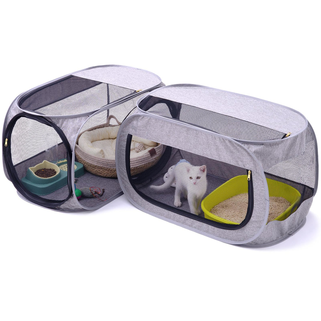 NAFU Corner Cat Playpen with Litter Box Compartment for Indoor Use
