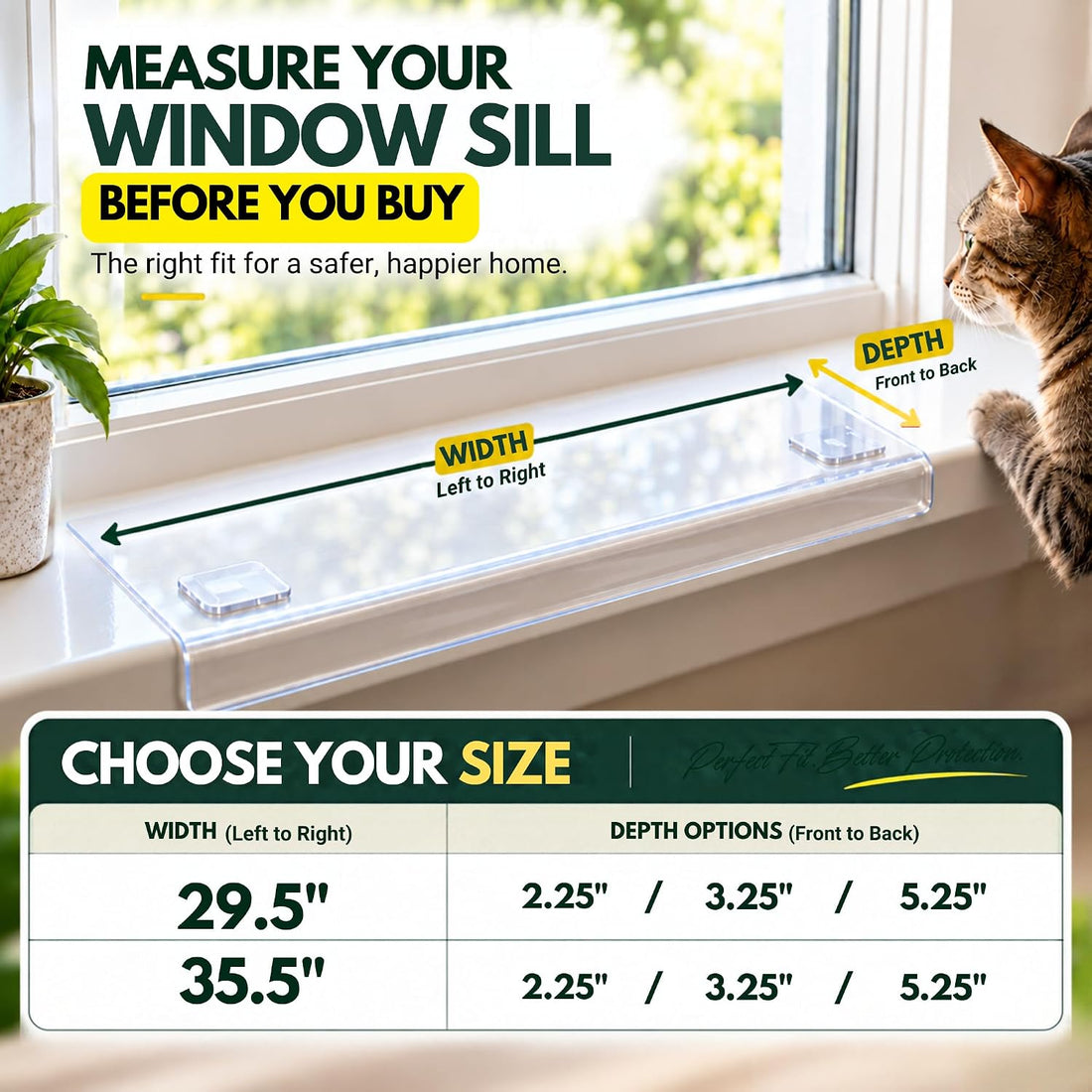 CLAWGUARD Window Sill Protector for Dogs and Cats, Clear, 35.5x3.25 in