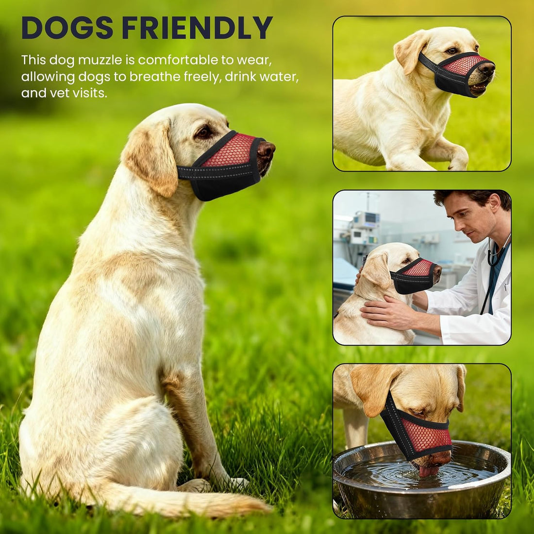 2 Pcs Soft Muzzle for Medium Large Sized to Stop Barking (Red, M