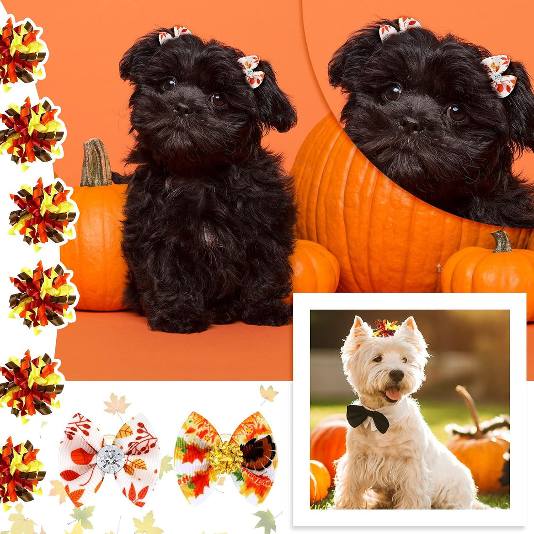 Weewooday 70 Pcs Dogs Hair Dog Bows Bowtie with Rubber Band