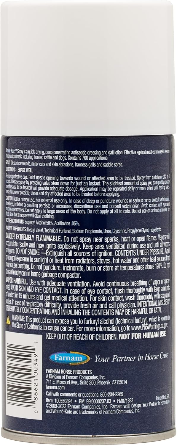 Farnam Wound-Kote Blue Lotion Spray Wound Care for Horses 7 Oz.
