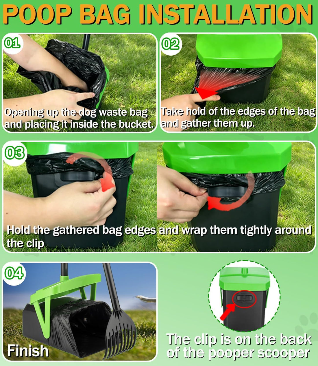FUSBUNTY Pooper Scooper Swivel Bin & Rake with 100 Waste Bags