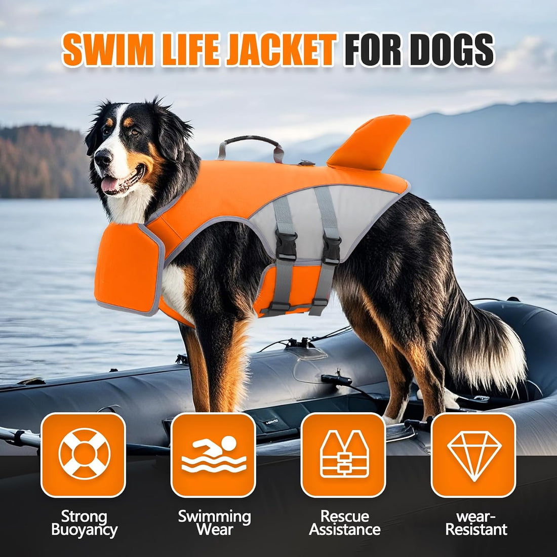 Dog Life Vest with Chin Float, High Buoyancy Dog Swim Jacket