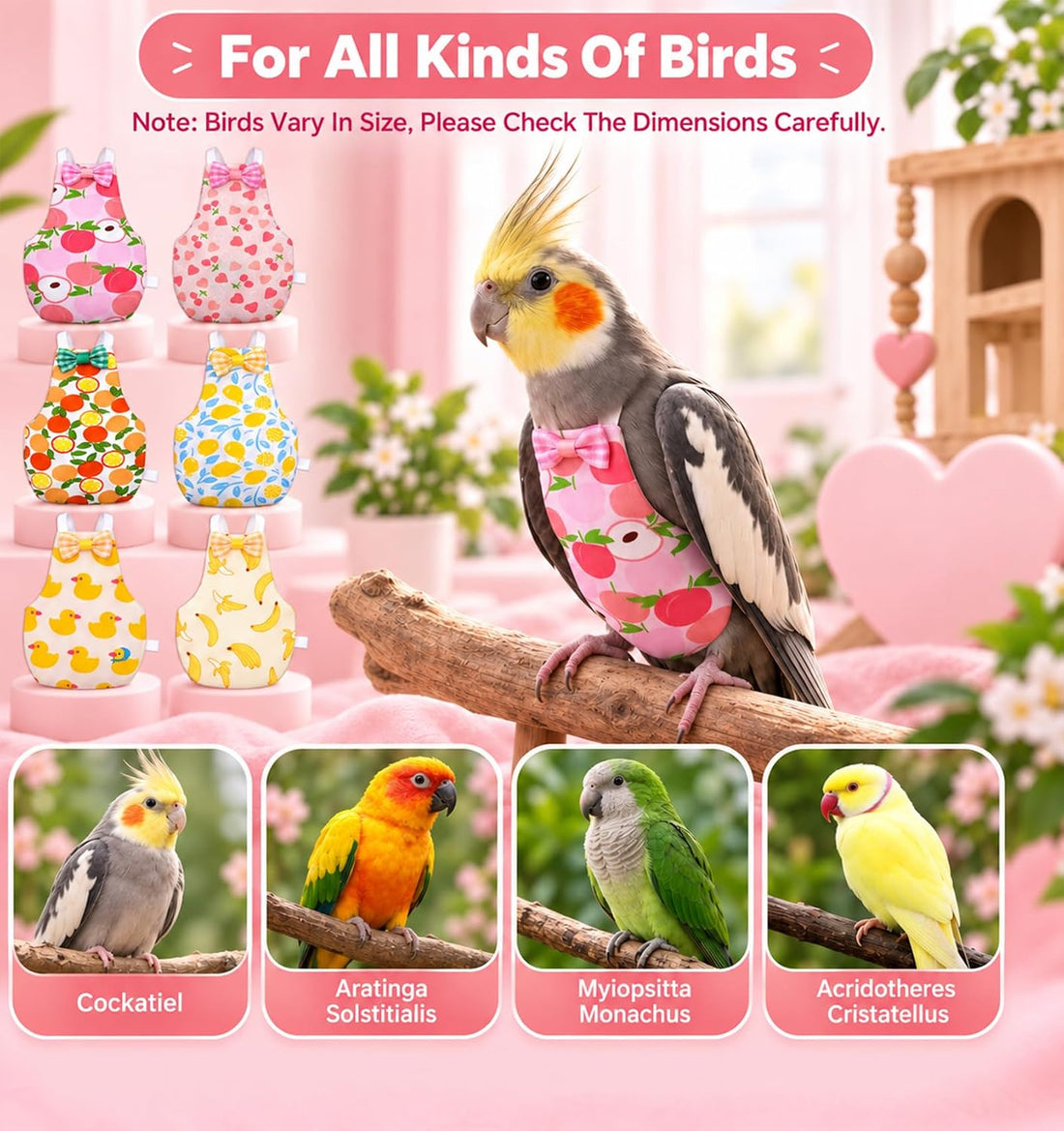 6 Pcs Bird Diaper, Parrot Diaper Flight Suit Soft Cute for Small Birds