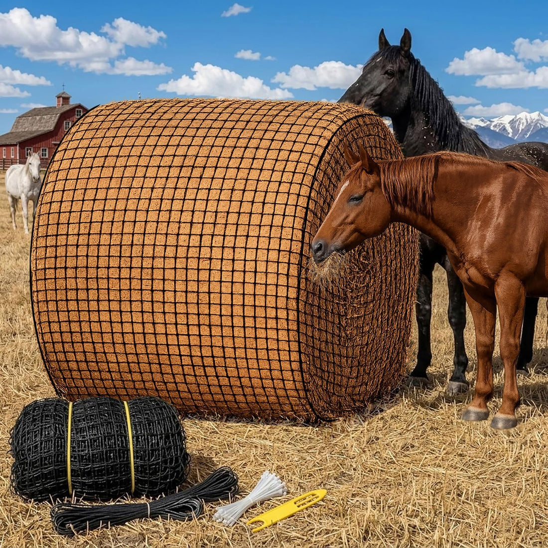 5x5 ft Round Bale Hay Net for Horses & Goats