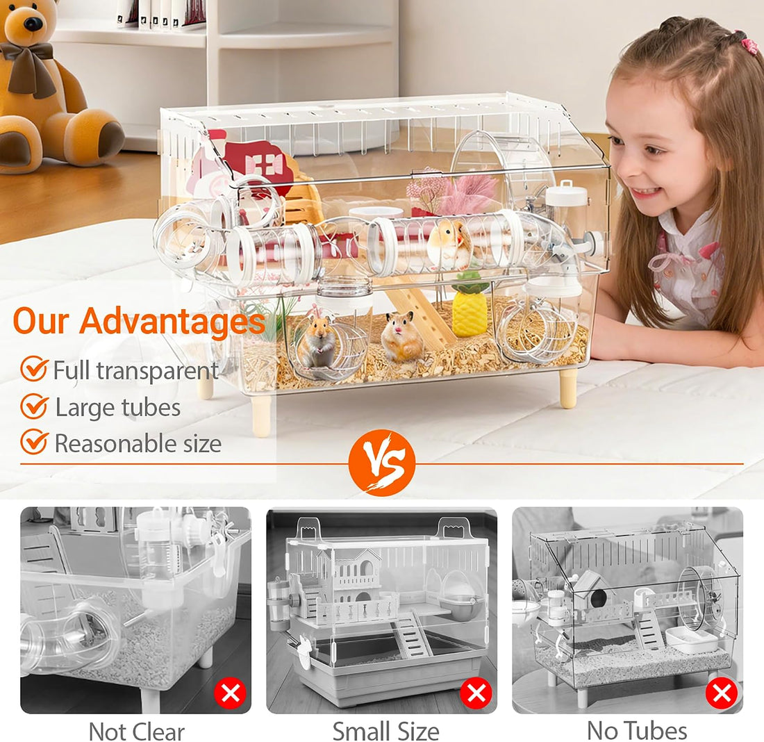 8 in 1 Acrylic Hamster Cage,2 Tier Dwarf Hamster Cage with 360°