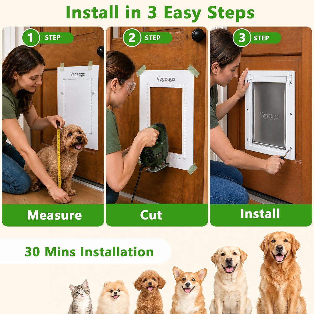 Large Dog Door for Door, Durable Plastic