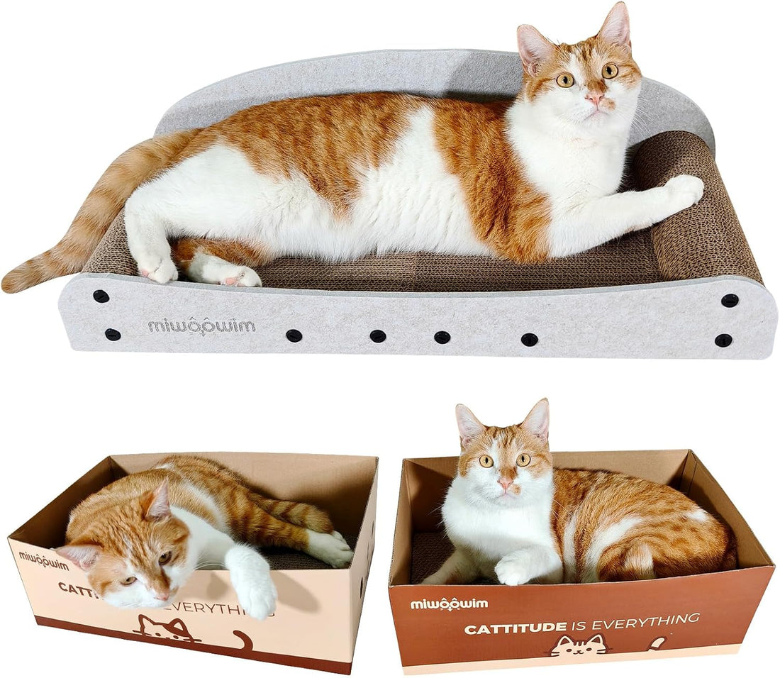 miwoowim 26'' Large Cardboard Cat Scratcher Bed and Box Set
